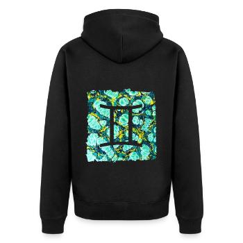 zwillinge e 241 - Unisex Premium Bio Zip Hoodie - Schwarz - Hinten - Nico (187cm)