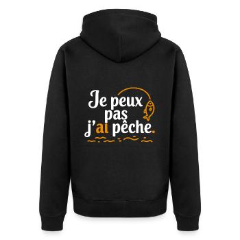 I can't I have Fishing - Unisex Premium Bio Zip Hoodie - Schwarz - Hinten - Nico (187cm)