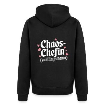 Chaos Chefin Zwillingsmama Mama von Zwillingen - Unisex Premium Bio Zip Hoodie - Schwarz - Hinten - Nico (187cm)