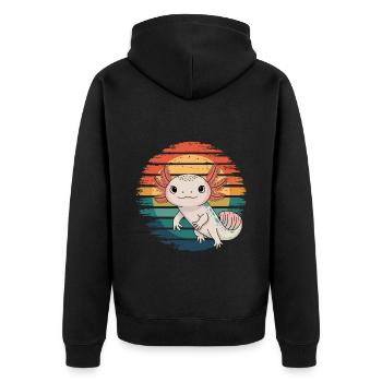 Retro Axolotl Vintage Sunset Axolotl Gifts Kids - Unisex Premium Bio Zip Hoodie - Schwarz - Hinten - Nico (187cm)