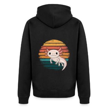 Retro Axolotl Vintage Sunset Axolotl Gifts Kids - Unisex Premium Bio Zip Hoodie - Schwarz - Hinten - Nico (187cm)