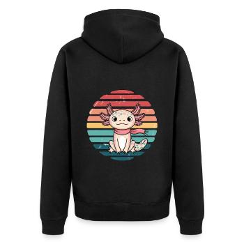 Retro Axolotl Vintage Sunset Axolotl Gifts Kids - Unisex Premium Bio Zip Hoodie - Schwarz - Hinten - Nico (187cm)