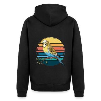 Perruche Perruche Rétro Coucher de soleil Vintage Perruche - Veste à capuche bio Premium Unisexe - noir - Dos - Nico (187cm)