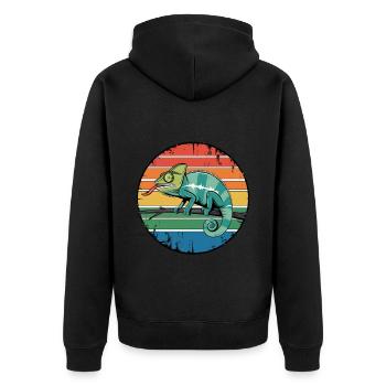 Retro Chameleon Owner Sunset for Reptile Lovers - Unisex Premium Organic Zip Hoodie - black - Back - Nico (187cm)