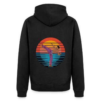 Rétro Capoeira Vintage Arts Martiaux Mixtes Coucher de soleil - Veste à capuche bio Premium Unisexe - noir - Dos - Nico (187cm)