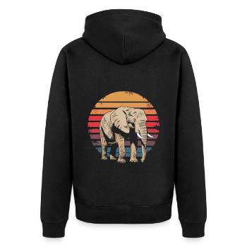 Retro Vintage Elephant Wildlife Nature Elephant - Unisex Premium Bio Zip Hoodie - Schwarz - Hinten - Nico (187cm)