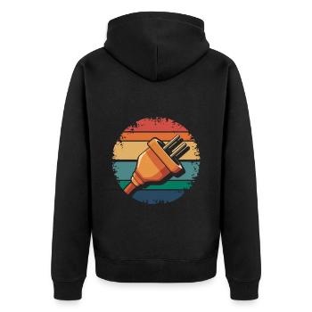Retro Electric Plug Electrician Vintage Power Plug - Unisex Premium Organic Zip Hoodie - black - Back - Nico (187cm)