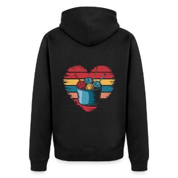 Retro Vintage Knitting Crochet Yarn Lovers Gifts - Unisex Premium Organic Zip Hoodie - black - Back - Nico (187cm)