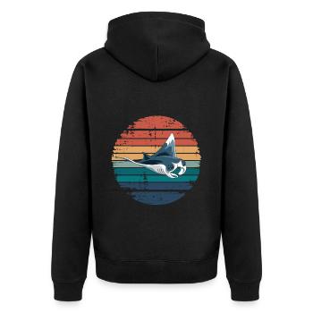 Manta Ray Retro Vintage Ocean Animal Sea Lover - Unisex Premium Bio Zip Hoodie - Schwarz - Hinten - Nico (187cm)
