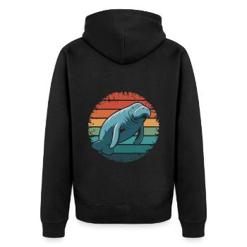 Manatee Retro Vintage Ocean Animal Funny Sea Cow - Unisex Premium Bio Zip Hoodie - Schwarz - Hinten - Nico (187cm)