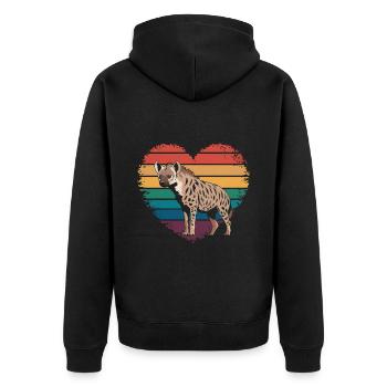 Retro Vintage Hyena Lover Wildlife Nature Gifts - Unisex Premium Bio Zip Hoodie - Schwarz - Hinten - Nico (187cm)