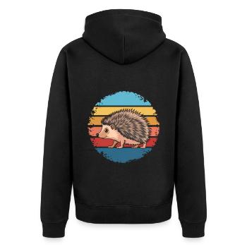 Retro Vintage Hedgehog Animal Lover Nature Gifts - Unisex Premium Organic Zip Hoodie - black - Back - Nico (187cm)