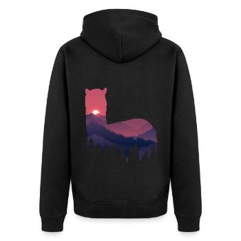 Lama - Unisex Premium Bio Zip Hoodie - Schwarz - Hinten - Nico (187cm)