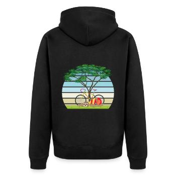 Faultier mit Fahrrad schläft nach Fahrt unter Baum - Unisex Premium Bio Zip Hoodie - Schwarz - Hinten - Nico (187cm)