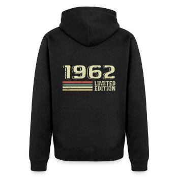Jahrgang 1962 Geburtstag 1962 Jahrgang 1962 - Unisex Premium Bio Zip Hoodie - Schwarz - Hinten - Nico (187cm)