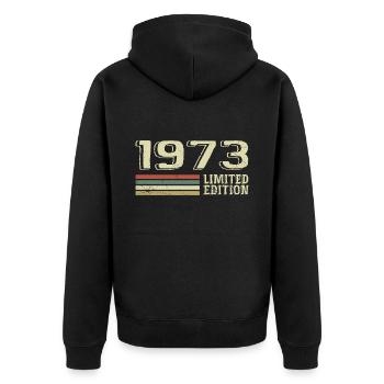 Jahrgang 1973 Geburtstag 1973 Jahrgang 1973 - Unisex Premium Bio Zip Hoodie - Schwarz - Hinten - Nico (187cm)