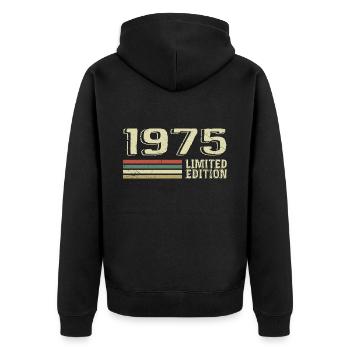 Jahrgang 1975 Geburtstag 1975 Jahrgang 1975 - Unisex Premium Bio Zip Hoodie - Schwarz - Hinten - Nico (187cm)