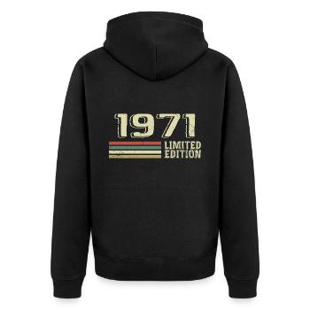 Jahrgang 1971 Geburtstag 1971 Jahrgang 1971 - Unisex Premium Bio Zip Hoodie - Schwarz - Hinten - Nico (187cm)