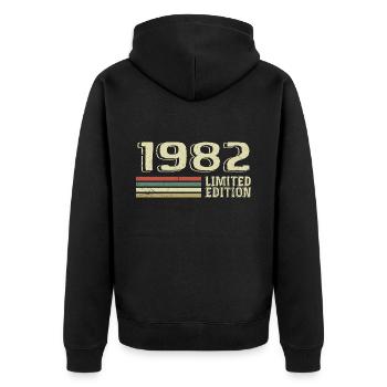 Jahrgang 1982 Geburtstag 1982 Jahrgang 1982 - Unisex Premium Bio Zip Hoodie - Schwarz - Hinten - Nico (187cm)