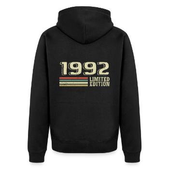 Jahrgang 1992 Geburtstag 1992 Jahrgang 1992 - Unisex Premium Bio Zip Hoodie - Schwarz - Hinten - Nico (187cm)