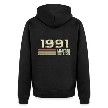 Born in 1991 Birthday 1991 Vintage 1991 - Unisex Premium Organic Zip Hoodie - black - Back - Nico (187cm)
