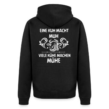 Landwirt Kuh - Unisex Premium Bio Zip Hoodie - Schwarz - Hinten - Nico (187cm)