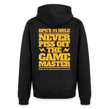Never piss off the GM - Unisex Premium Organic Zip Hoodie - black - Back - Nico (187cm)