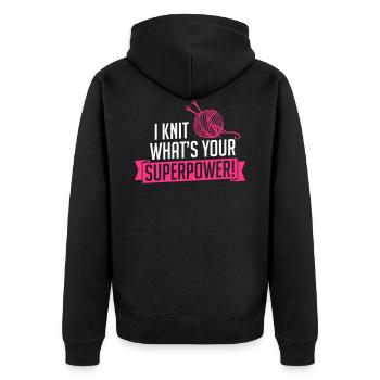 I Knit what's your superpower - Unisex Premium Bio Zip Hoodie - Schwarz - Hinten - Nico (187cm)