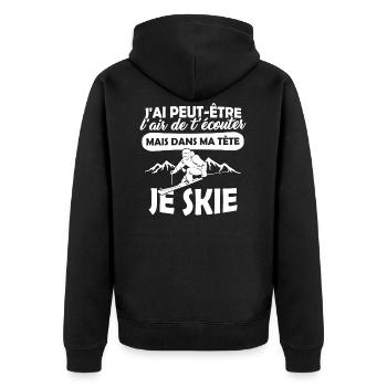 T-shirt Ski - Dans ma Tête, je Ski - Veste à capuche bio Premium Unisexe - noir - Dos - Nico (187cm)
