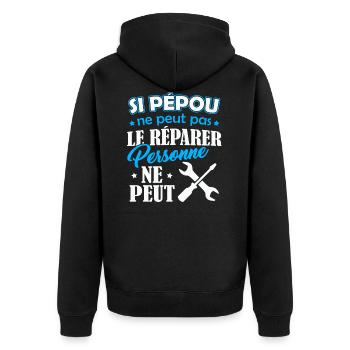 T-shirt Grand-Père - Pépou ne peut pas le Réparer - Veste à capuche bio Premium Unisexe - noir - Dos - Nico (187cm)