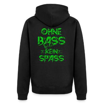 OHNE BASS KEIN SPASS 2 - Unisex Premium Bio Zip Hoodie - Schwarz - Hinten - Nico (187cm)