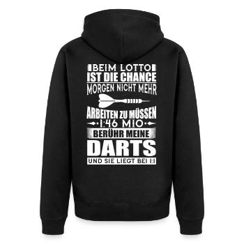 Darts Hobby Sport Dart Dartspieler Pfeil Geschenk - Unisex Premium Bio Zip Hoodie - Schwarz - Hinten - Nico (187cm)