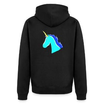 Einhorn Unicorn Geschenk Idee Blau Horn Schweif - Unisex Premium Bio Zip Hoodie - Schwarz - Hinten - Nico (187cm)