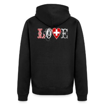 Love Suisse White - Unisex Premium Bio Zip Hoodie - Schwarz - Hinten - Nico (187cm)