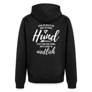 Mein Hund schaut so niedlich - Unisex Premium Bio Zip Hoodie - Schwarz - Hinten - Nico (187cm)