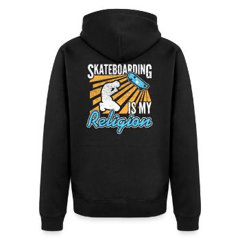 Skateboarding Relegion Skater Beten Rampe Geschenk - Unisex Premium Bio Zip Hoodie - Schwarz - Hinten - Nico (187cm)