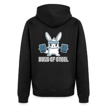 Bun Of Steel, Häschen - Unisex Premium Bio Zip Hoodie - Schwarz - Hinten - Nico (187cm)