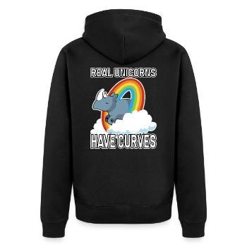 Wahre Einhörner haben Kurven - Unisex Premium Bio Zip Hoodie - Schwarz - Hinten - Nico (187cm)