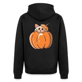 Katze im Kürbis für Halloween - Unisex Premium Bio Zip Hoodie - Schwarz - Hinten - Nico (187cm)