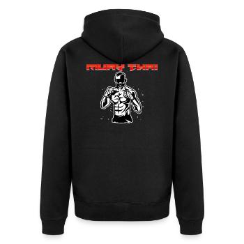 Muay Thai - Unisex Premium Bio Zip Hoodie - Schwarz - Hinten - Nico (187cm)