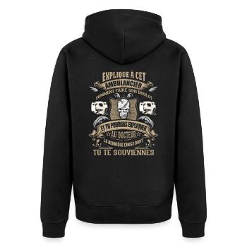 T Shirt Krankenwagen - Unisex Premium Bio Zip Hoodie - Schwarz - Hinten - Nico (187cm)