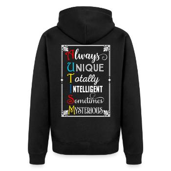 Autismus Geschenk Asperger Eltern Awareness ADHS - Unisex Premium Bio Zip Hoodie - Schwarz - Hinten - Nico (187cm)