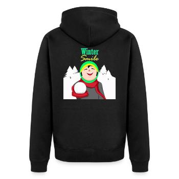 Winter Freuden, Winterspaß, Winter Smile - Unisex Premium Bio Zip Hoodie - Schwarz - Hinten - Nico (187cm)