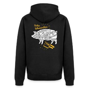 lecker Schweinchen lustiges Grill Shirt Geschenk - Unisex Premium Bio Zip Hoodie - Schwarz - Hinten - Nico (187cm)