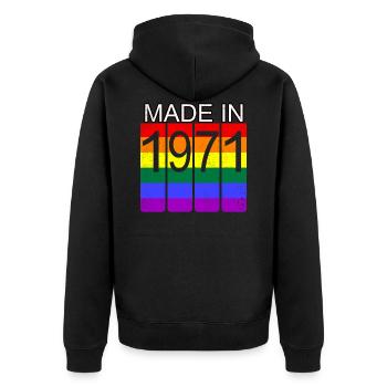 1971 year vintage year LGBT GAY gay - Unisex Premium Organic Zip Hoodie - black - Back - Nico (187cm)