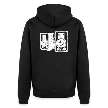 DJ Symbol Musikboxen Musik Lautsprecher - Unisex Premium Bio Zip Hoodie - Schwarz - Hinten - Nico (187cm)
