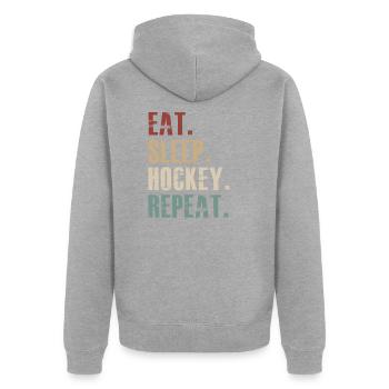 Mangez Sommeil Hockey Repeat - Veste à capuche bio Premium Unisexe - gris chiné - Dos - Nico (187cm)