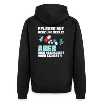 Pfleger mit Herz - Altenpfleger Krankenpfleger - Unisex Premium Bio Zip Hoodie - Schwarz - Hinten - Nico (187cm)