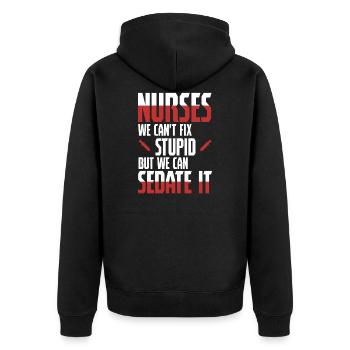 Nurse - Sedate It - Nurse Nursing Krankschwester - Unisex Premium Bio Zip Hoodie - Schwarz - Hinten - Nico (187cm)
