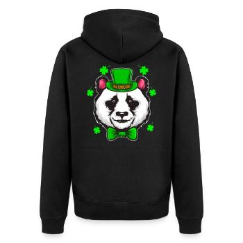 St Patricks Day Panda Kleeblatt Irland Geschenk - Unisex Premium Bio Zip Hoodie - Schwarz - Hinten - Nico (187cm)
